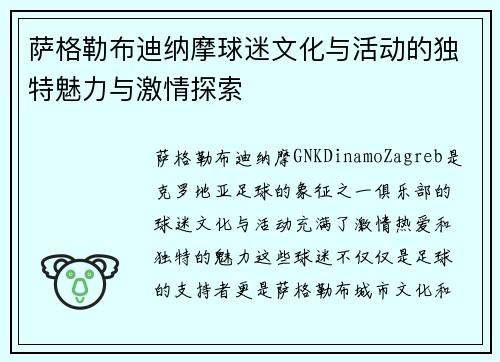 萨格勒布迪纳摩球迷文化与活动的独特魅力与激情探索